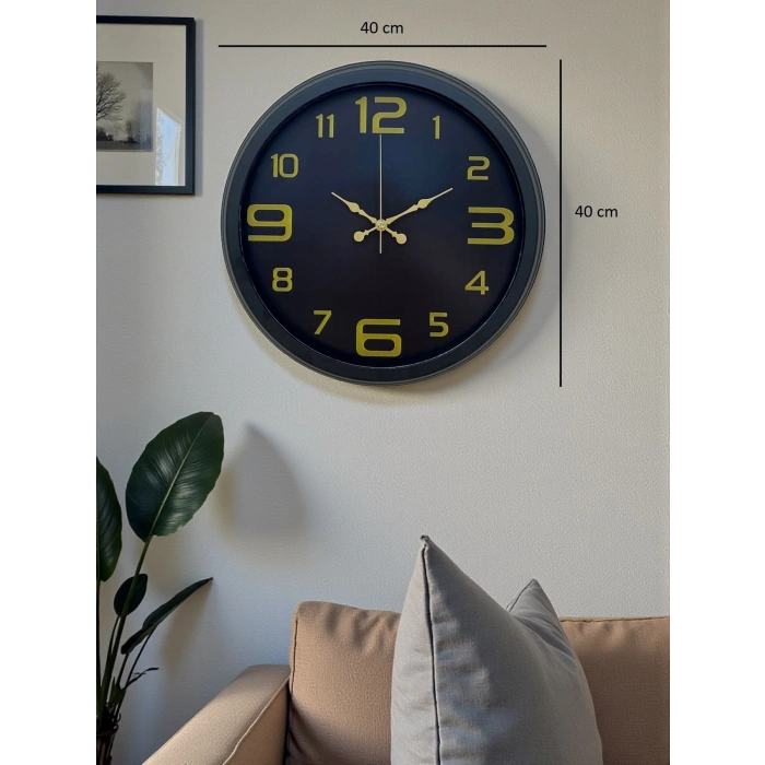 Mey İthalat® Prime Black 40 cm Metal Modern Tasarım Duvar Saati