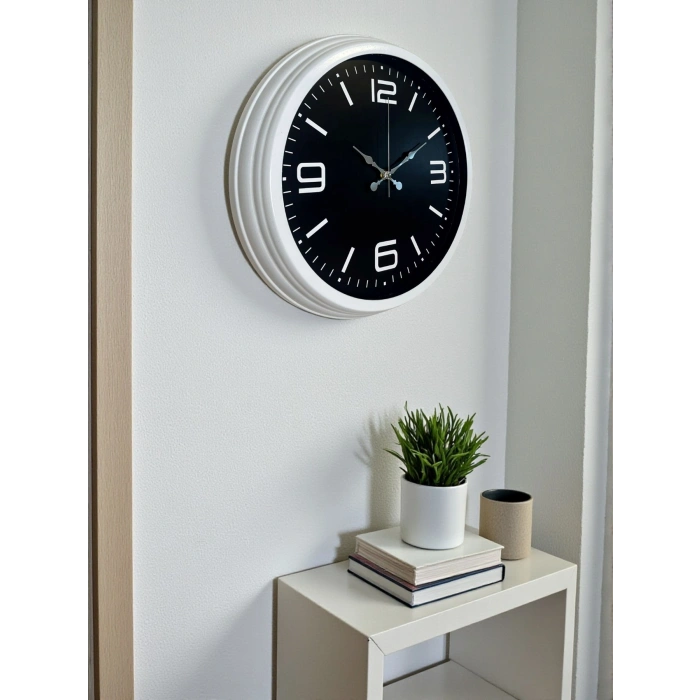 Mey İthalat® Prime White 40  Cm Metal Modern Duvar Saati