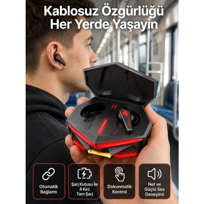 Mey İthalat® Profesyonel TWS Işıklı Kablosuz Bluetooth Kulaklık  Kulaklığı