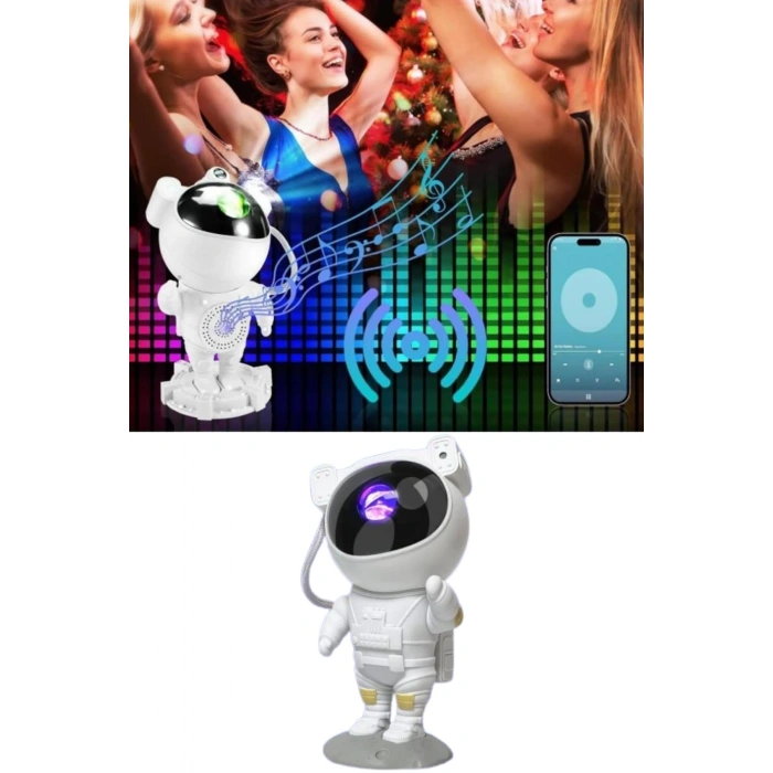 Mey İthalat® Projeksiyon Astronot Lamba Speaker Sevimli Astronot Bluetooth Hoparlör Yeni Nesil