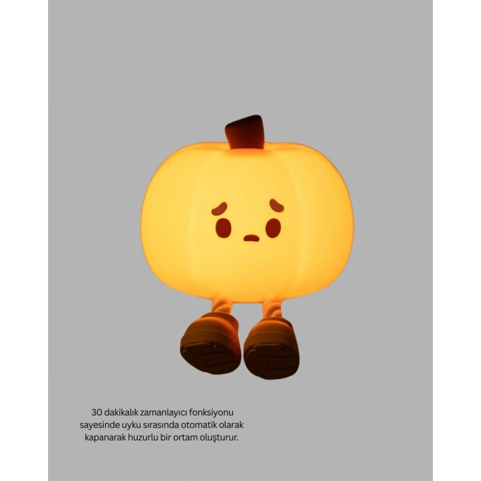 Mey İthalat® Pumpkin LED Night Light Dokunmatik Şarjlı Silikon Gece Lambası Yeni Nesil