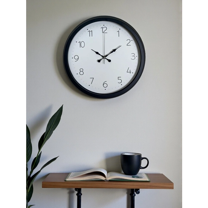Mey İthalat® Pure Time Black 40 Cm Metal Duvar Saati