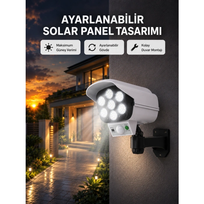Mey İthalat® PVC+PC Malzemeli, 2si 1 Arada Güvenlik Lambası – Ayarlanabilir Başlık ve Panel Açısı