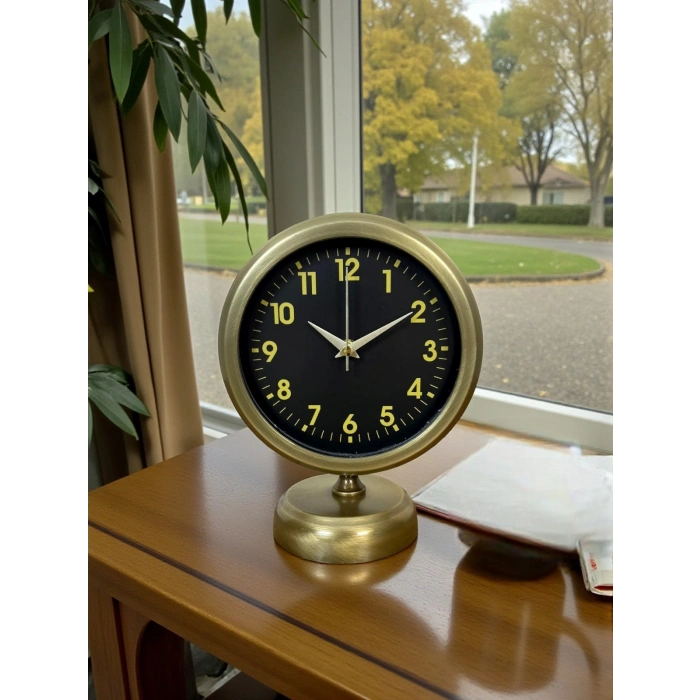 Mey İthalat® Retro Elegance 25 x 20 Cm Eskitme Metal Masa Saati