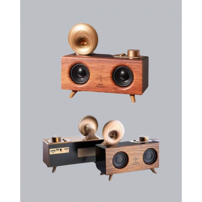 Mey İthalat® Retro Gramofon Tasarımlı Bluetooth Hoparlör – 3D Stereo Ses, 1800 mAh Batarya