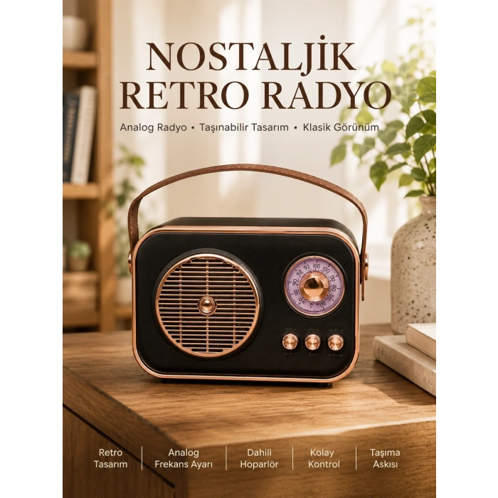 Mey İthalat® Retro Tarz Kablosuz Radyo – Bluetooth, USB ve TF Kart Girişli