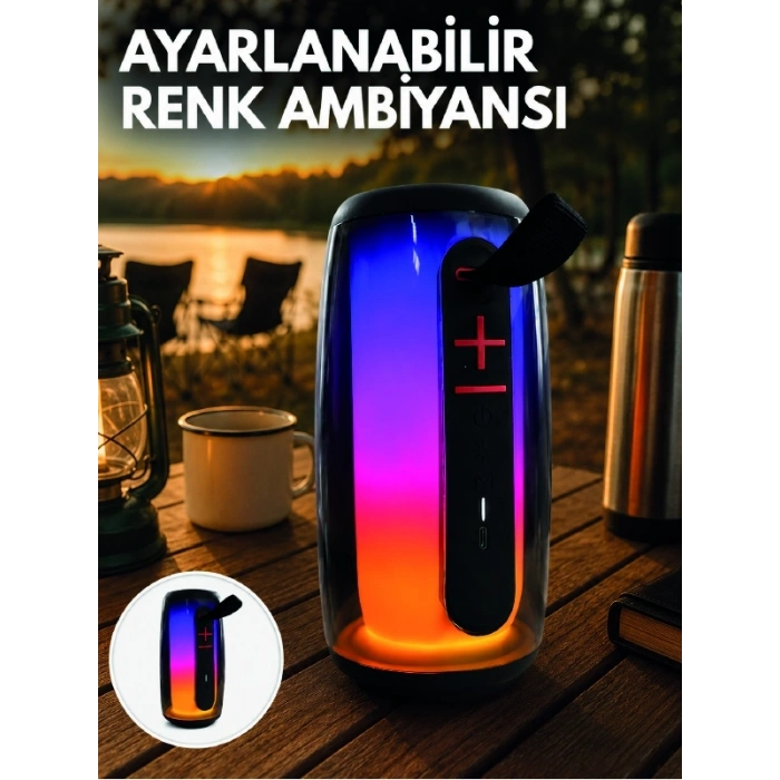 Mey İthalat® RGB Aydınlatmalı Kablosuz Bluetooth Hoparlör USB Bellek TF Kart Destekli