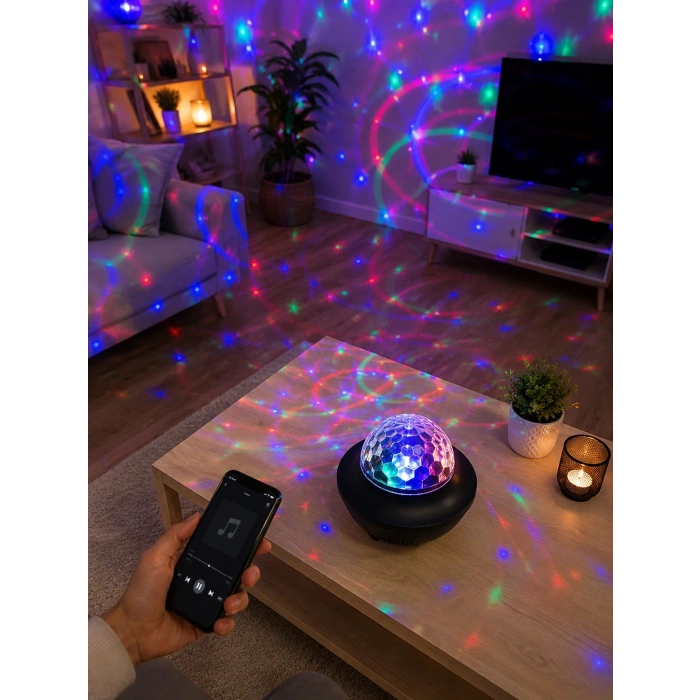 Mey İthalat® RGB Bluetooth Disko Lambası Dahili Hoparlörlü Müzikli Parti Işığı USB ve TF Kartlı