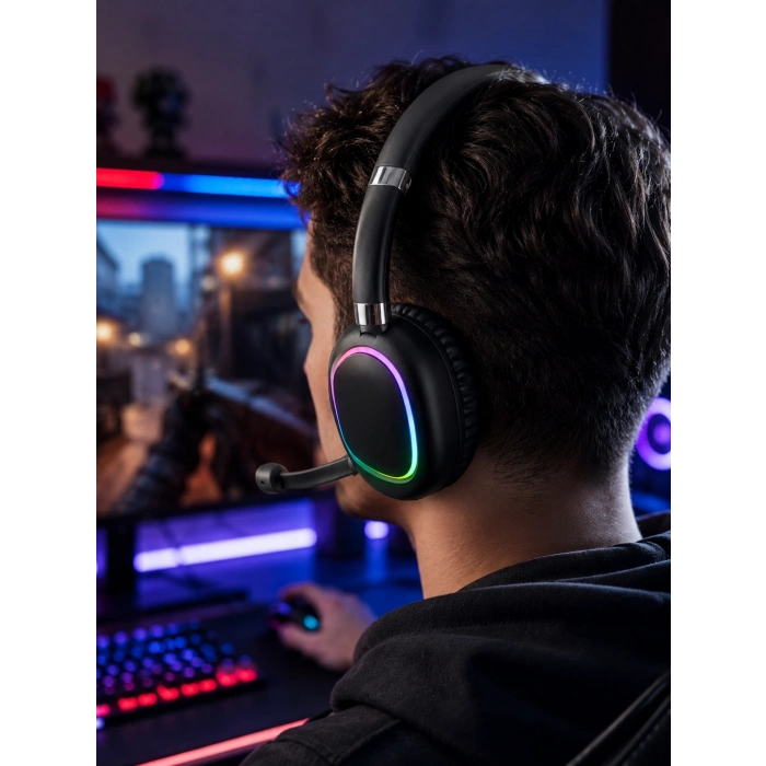 Mey İthalat® RGB Işıklı Bluetooth Mikrofonlu Kulaklık Uzun Süreli Kullanım Type-C Şarjlı