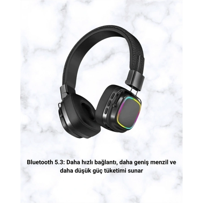 Mey İthalat® RGB Işıklı Katlanabilir Bluetooth 5.3 Kulak Üstü Kulaklık