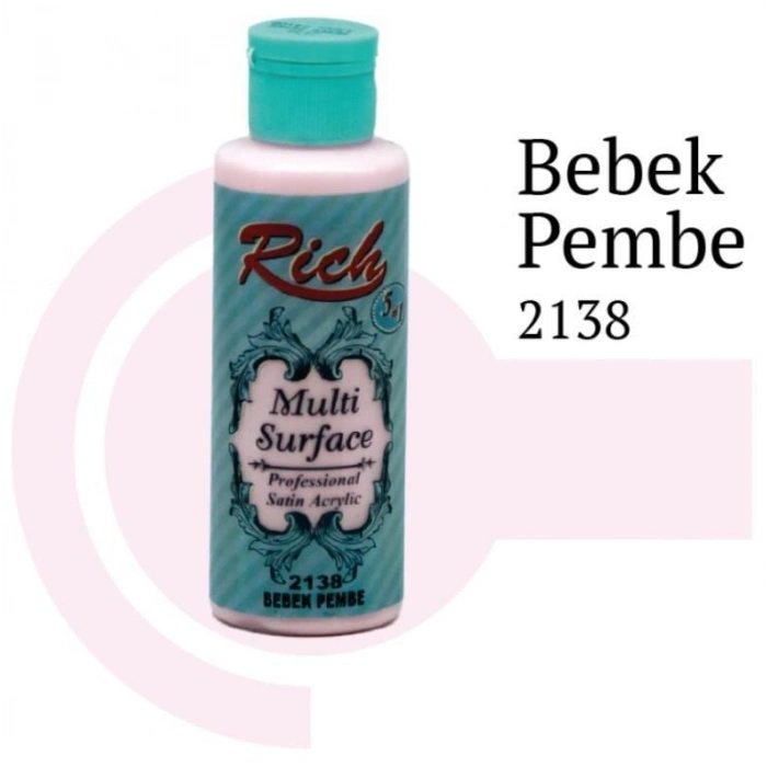 Mey İthalat® Rich Multi Surface 2138 Bebek Pembe Akrilik Boya 120 cc