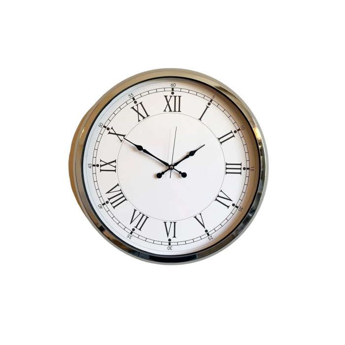 Mey İthalat® Roma Zarafeti Krom 52 Cm Metal Duvar Saati