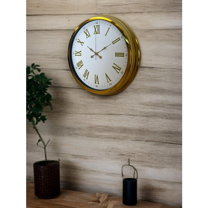 Mey İthalat® Royal White Gold 40 Cm Metal Duvar Saati