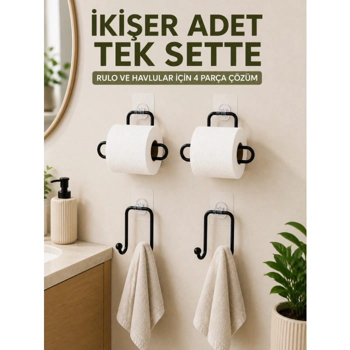 Mey İthalat® Rulo Kağıt Tutucu ve Havlu Bez Askılığı Seti 2’şer Adet Toplam 4 Parça