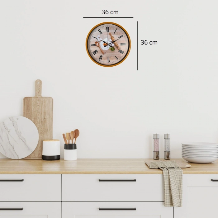 Mey İthalat® Rustic Kitchen Turuncu 36 Cm Duvar Saati