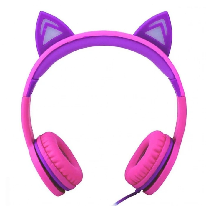 Mey İthalat® S00091067 -SUN-GLE-ECH-KULAKLIK KABLOLU KEDİ ŞKL.IŞIKLI PEMBE-MOR