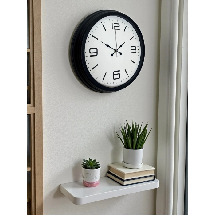 Mey İthalat® Sade & Şık Siyah 40 Cm Metal Dekoratif Duvar Saati