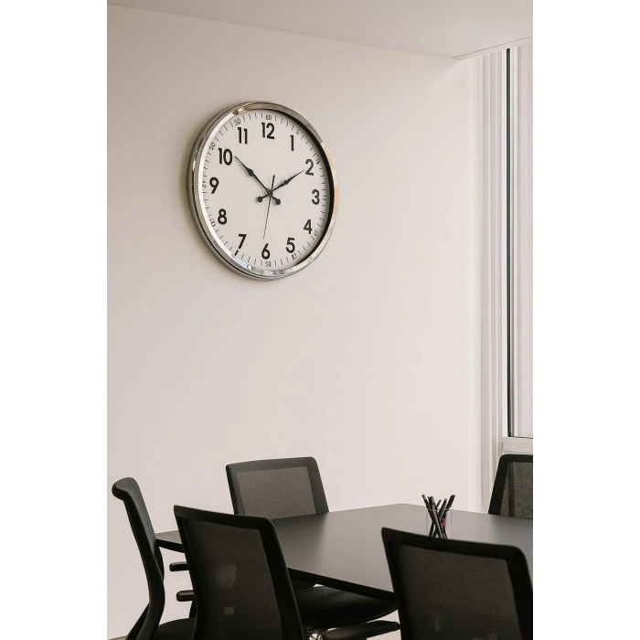 Mey İthalat® Sade Ve Şık Krom 52 Cm Metal Dekoratif Duvar Saati