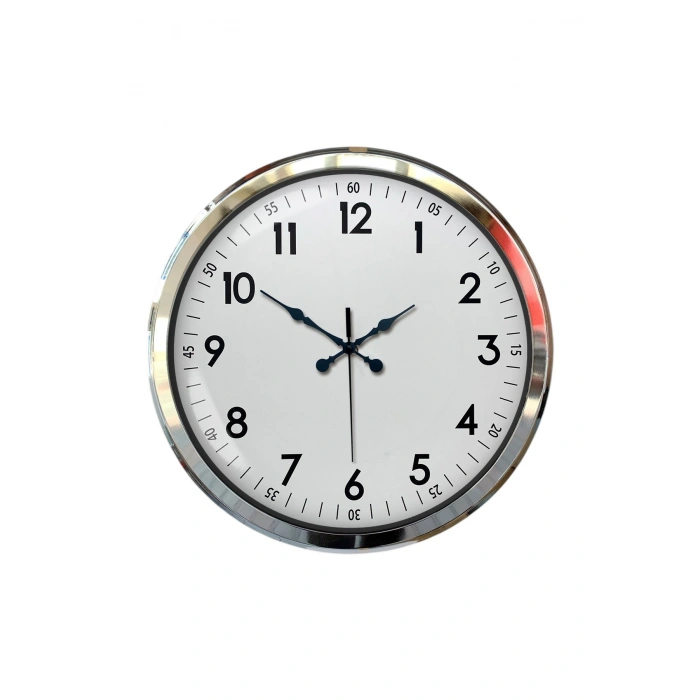 Mey İthalat® Sade Ve Şık Krom 52 Cm Metal Dekoratif Duvar Saati