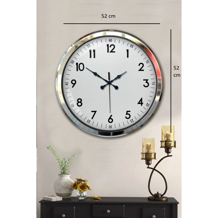 Mey İthalat® Sade Ve Şık Krom 52 Cm Metal Dekoratif Duvar Saati