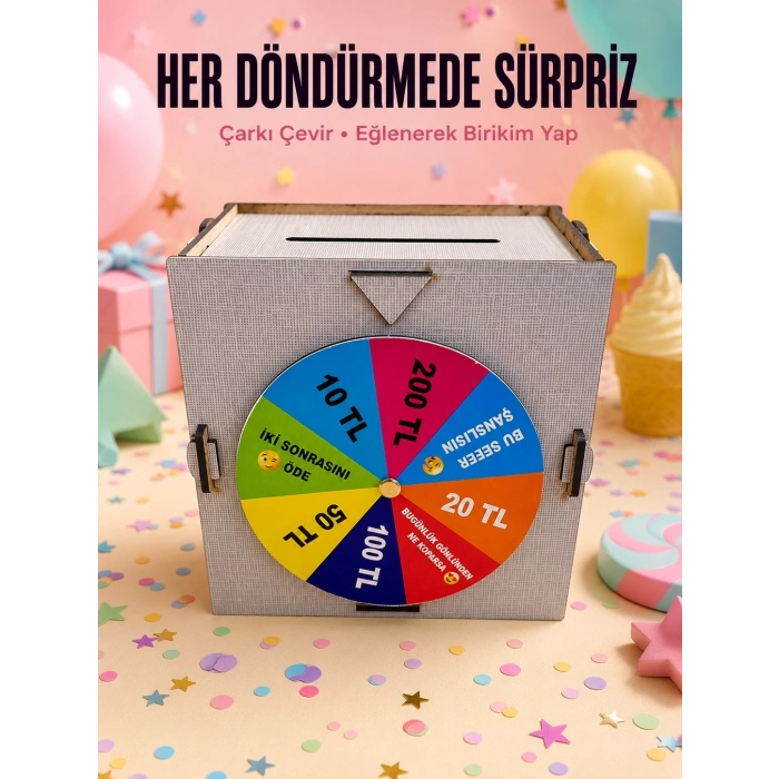 Mey İthalat® Şans Çarklı Tasarruf KutusuAhşap Para Biriktirme Oyunu