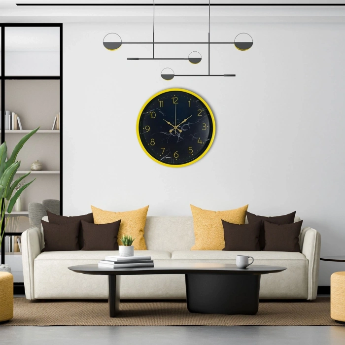 Mey İthalat® Sarı 36 Cm Mermer Desenli Duvar Saati