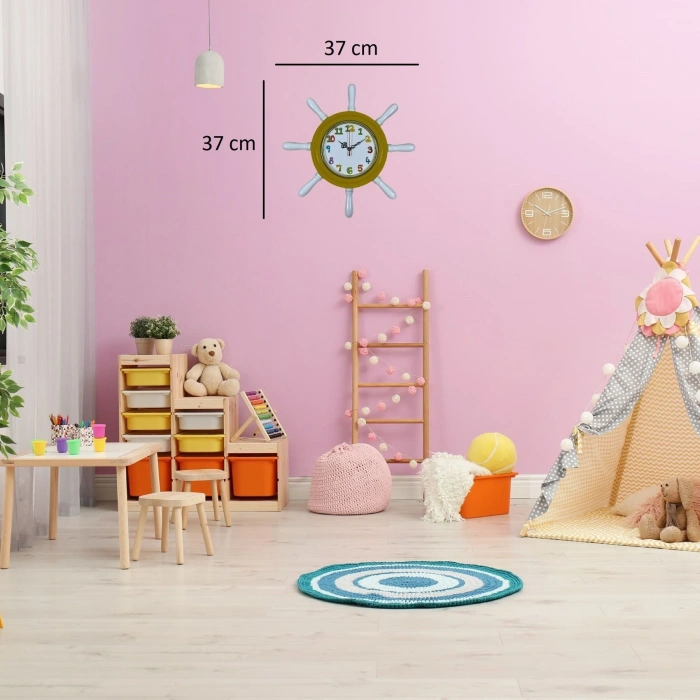 Mey İthalat® Sarı Çocuk Odası Kamelalı Dümen Duvar Saati