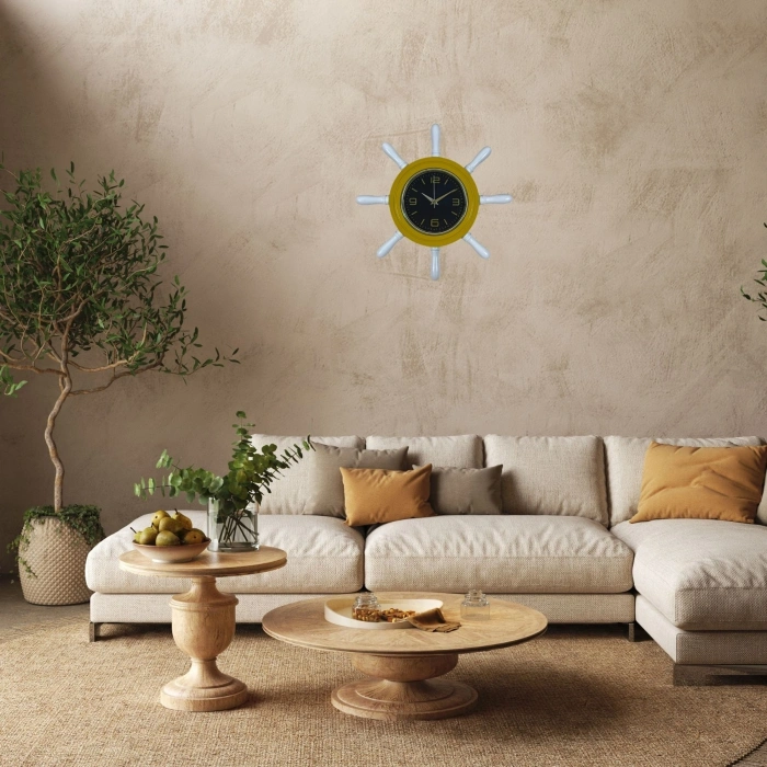 Mey İthalat® Sarı Modern Kavelalı Dümen Duvar Saati