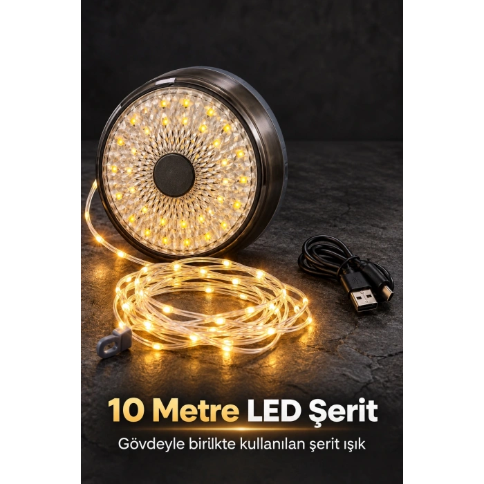 Mey İthalat® Şarjlı Kamp Lambası ve Çok Modlu LED Şerit Işık