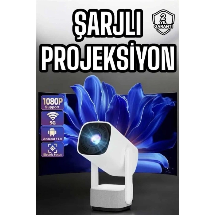 Mey İthalat® Şarjlı Projeksiyon Oyun Sinema Projektörü 4K HD Görüntü Kaliteli Yeni Nesil