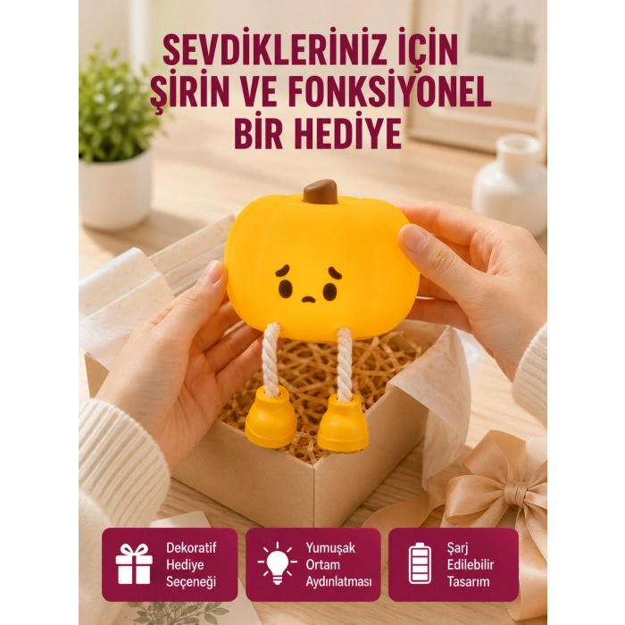 Mey İthalat® Şarjlı Pumpkin LED Masa Lambası Zamanlayıcılı Dokunmatik Yeni Nesil