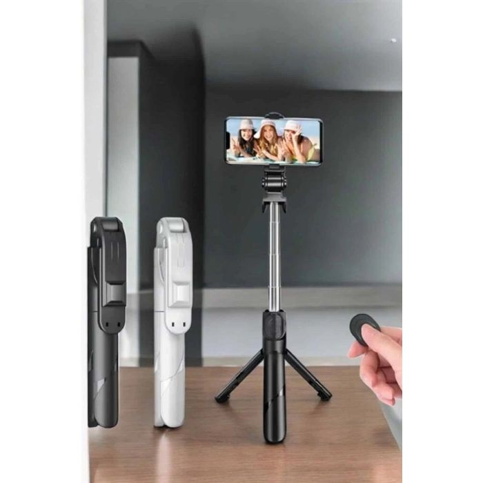 Mey İthalat® Selfie Çubuğu Tripod Kumandalı Telefon Tutucu Siyah