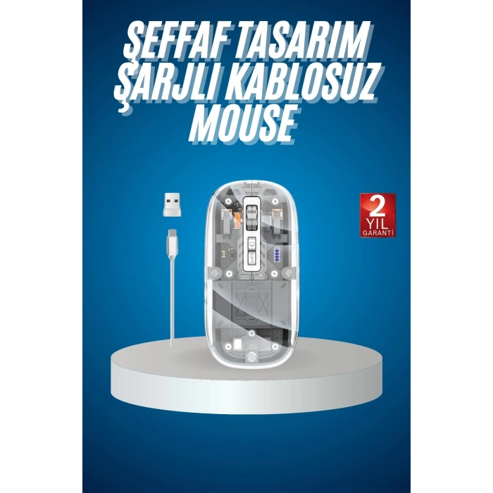 Mey İthalat® Sessiz Tıklama Çift Modlu Bluetooth Ve Alıcı Şeffaf Mouse Fare