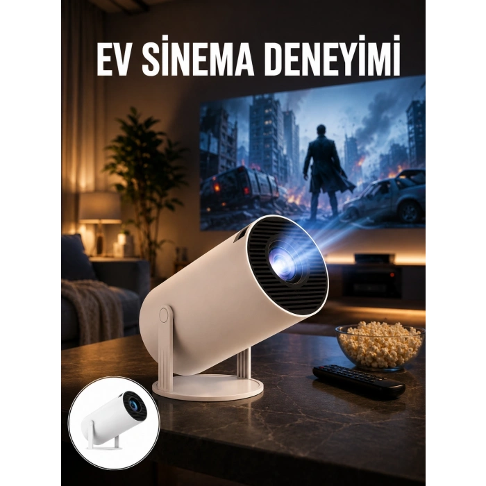 Mey İthalat® Sinema Projektörü Android HDMI USB WİFİ Ses Çıkışlı Ayaklı Projeksiyon Taşınabilir Yeni Nesil