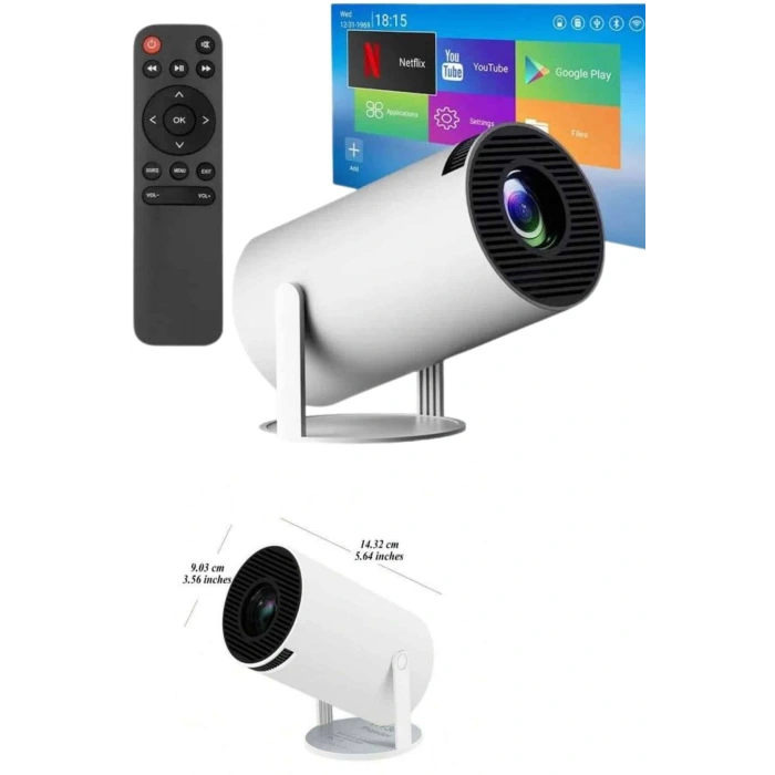 Mey İthalat® Sinema Projektörü Android HDMI USB WİFİ Ses Çıkışlı Ayaklı Projeksiyon Taşınabilir Yeni Nesil