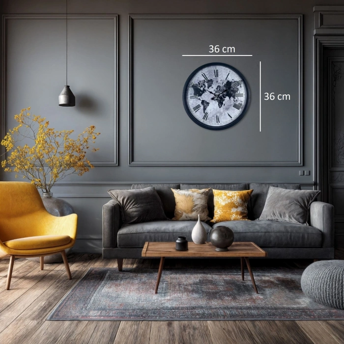 Mey İthalat® Siyah 36 Cm Desenli Dekoratif Duvar Saati