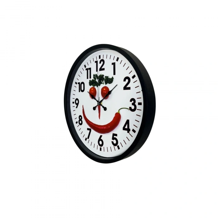 Mey İthalat® Siyah 36 Cm Sebze Figürlü Eğlenceli Mutfak Duvar Saati