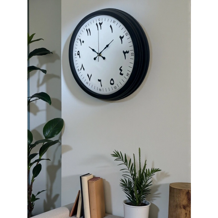 Mey İthalat® Siyah Arapça Rakamlı 40 Cm Metal Duvar Saati