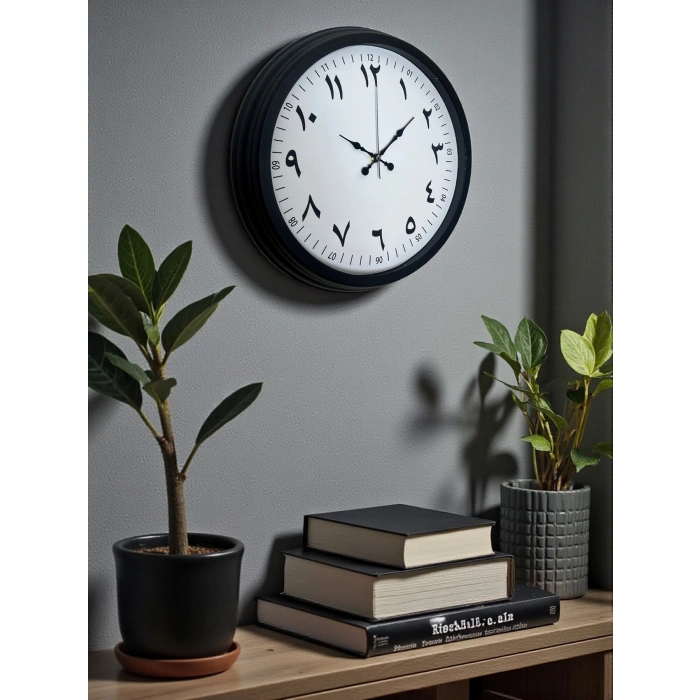 Mey İthalat® Siyah Arapça Rakamlı 40 Cm Metal Duvar Saati