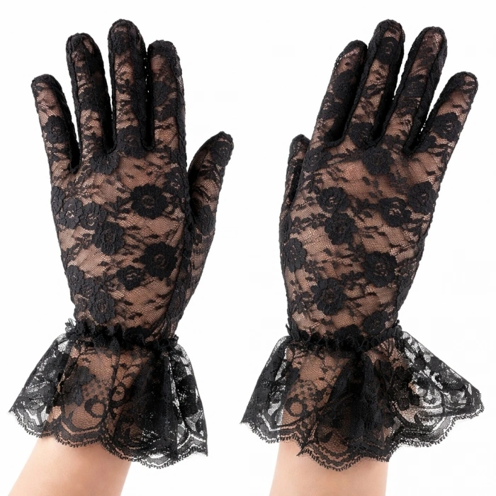 Mey İthalat® Siyah Güpürlü Dantel Eldiven Kısa – Vintage Zarif Kadın Eldiveni