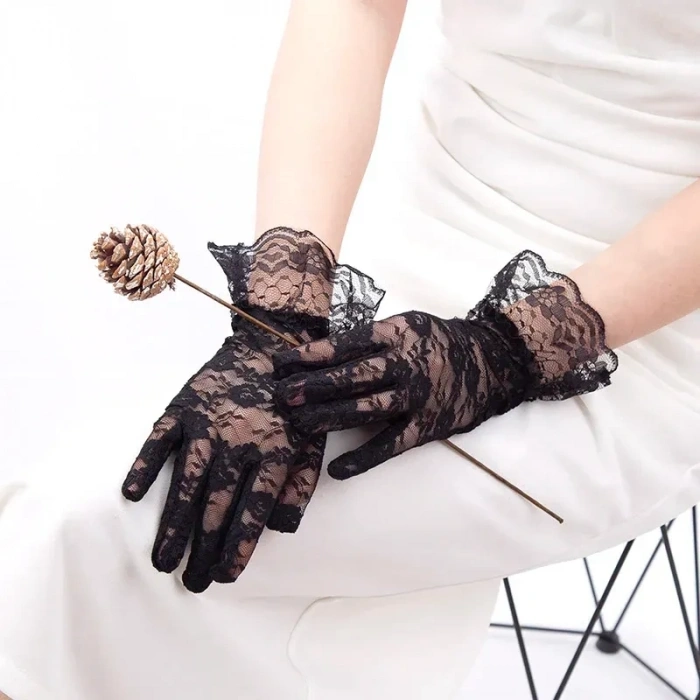 Mey İthalat® Siyah Güpürlü Dantel Eldiven Kısa – Vintage Zarif Kadın Eldiveni
