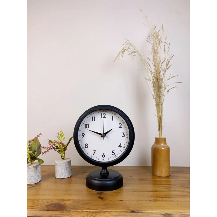 Mey İthalat® Siyah Metal Dekoratif Masa Saati 25×20 cm