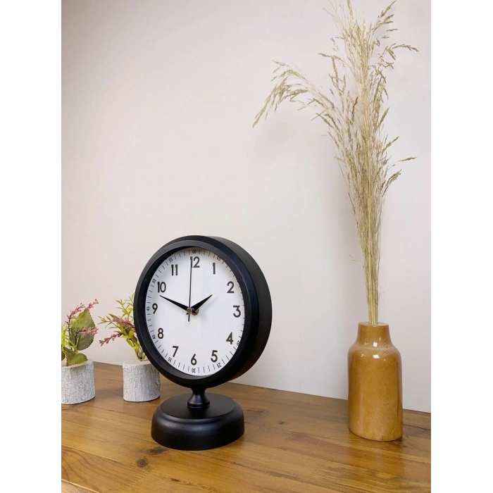 Mey İthalat® Siyah Metal Dekoratif Masa Saati 25×20 cm