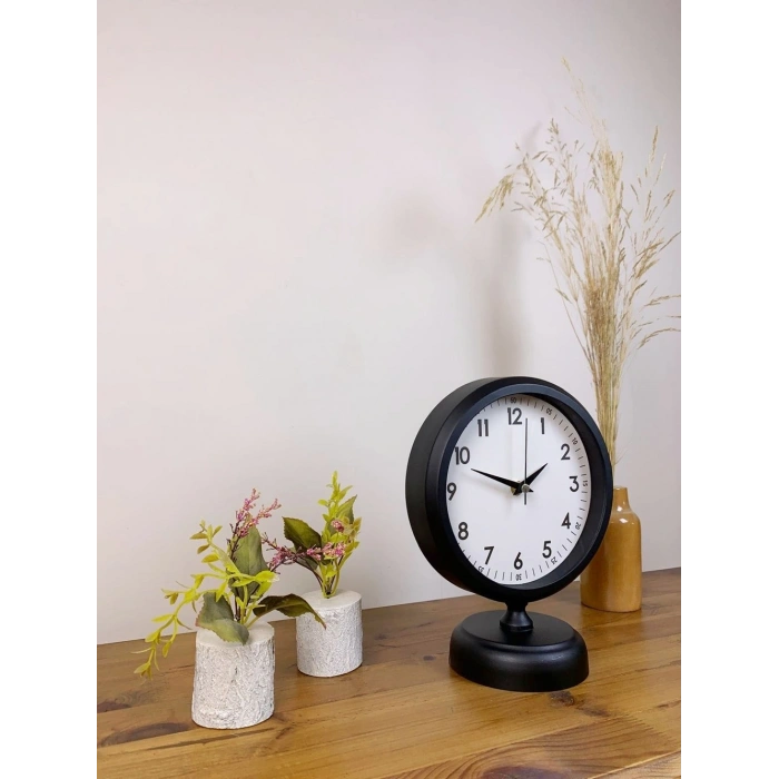 Mey İthalat® Siyah Metal Dekoratif Masa Saati 25×20 cm