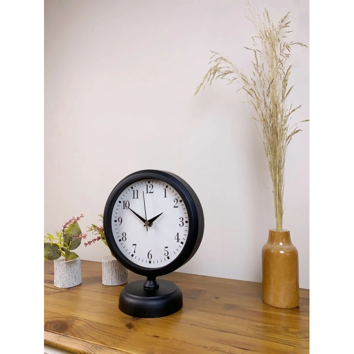 Mey İthalat® Siyah Metal Masa Saati 25×20 cm