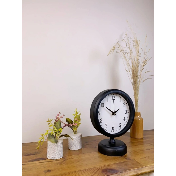 Mey İthalat® Siyah Metal Masa Saati 25×20 cm