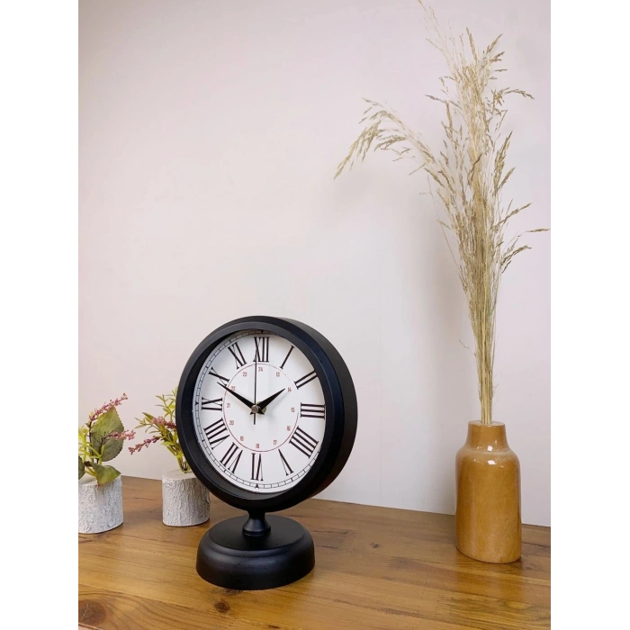 Mey İthalat® Siyah Metal Modern Masa Saati 25×20 cm