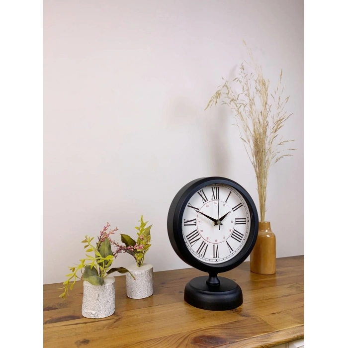 Mey İthalat® Siyah Metal Modern Masa Saati 25×20 cm
