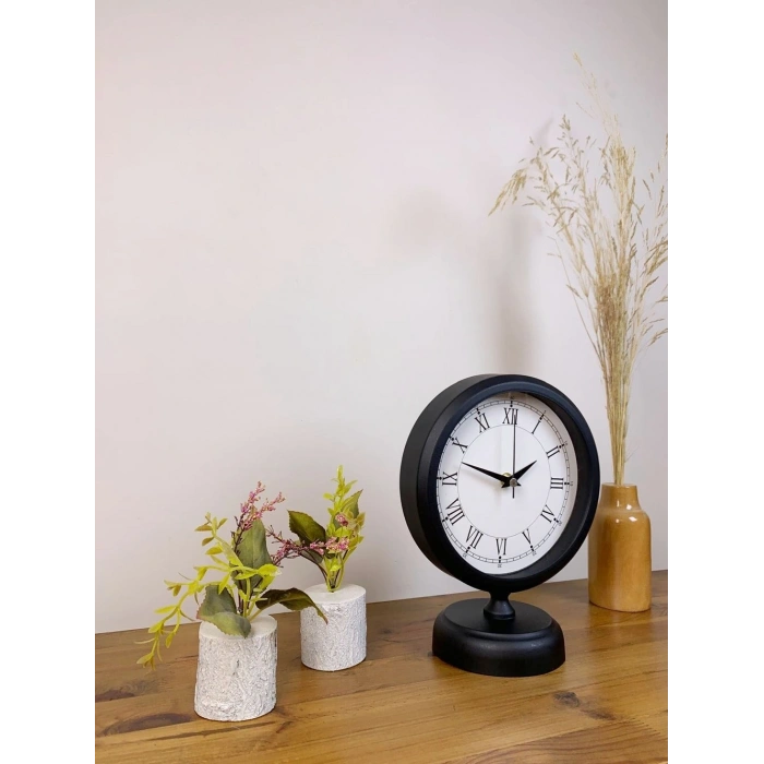 Mey İthalat® Siyah Metal Retro Masa Saati 25×20 cm