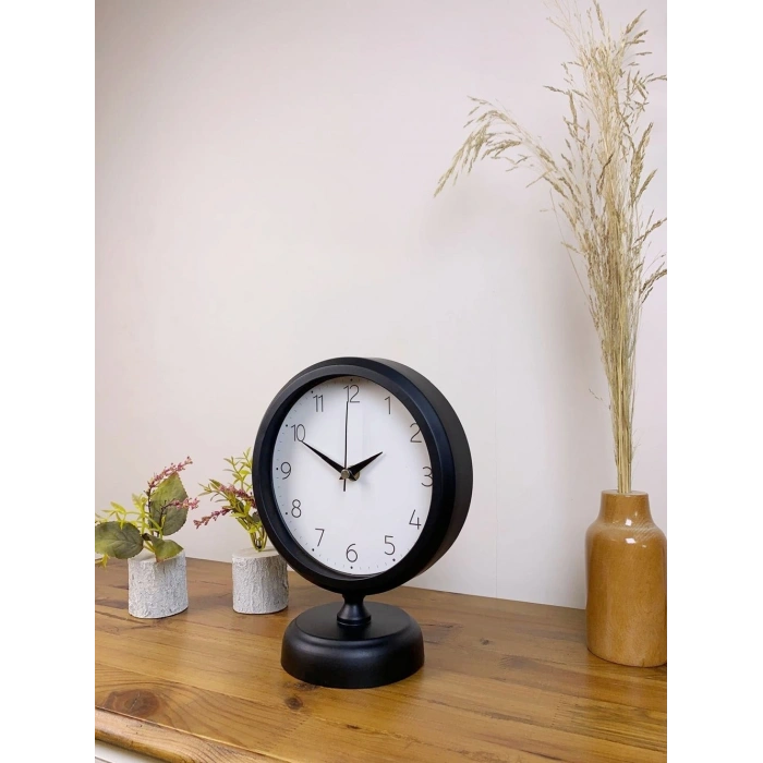 Mey İthalat® Siyah Metal Zarif Masa Saati 25×20 cm